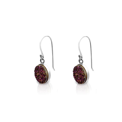 Oval Purple Glitter Drop Earrings (Silver) Lucky Diamond New York