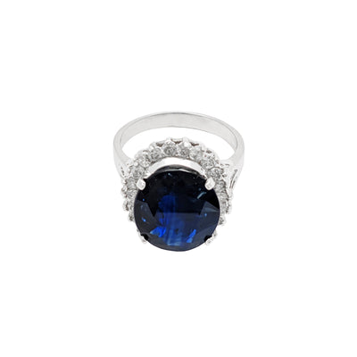 Sapphire Diamond Halo White Gold Ring (14K) Lucky Diamond New York
