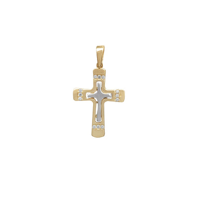 Two-Tone CZ Cross Pendant (14K) Lucky Diamond New York