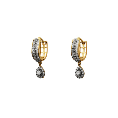 Pave Baguettes & Round Teardrop U-Shape Huggie Earrings (14K) Lucky Diamond New York