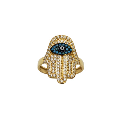 Pave Blue Evil Eye Hamsa Hand Ring (14K) Lucky Diamond New York