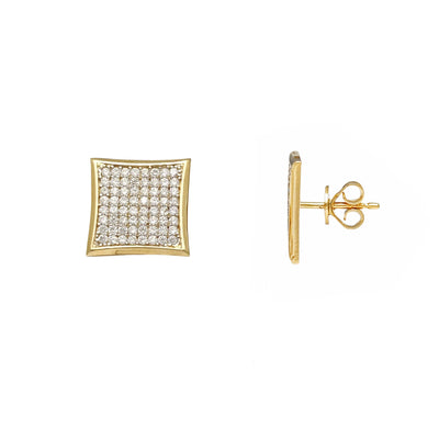 Pave Concave Square Stud Earrings (14K) Lucky Diamond New York