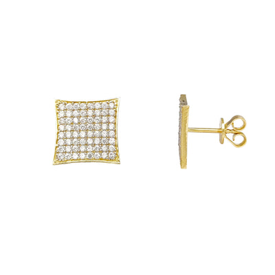 Pave Concave Thin Borders Square Stud Earrings (14K) Lucky Diamond New York