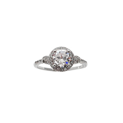 Pave Halo Round Zirconia Engagement Ring (Silver) Lucky Diamond New York