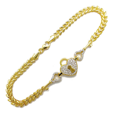 Pave Heart Lock & Key Fancy Bracelet (14K) Lucky Diamond New York