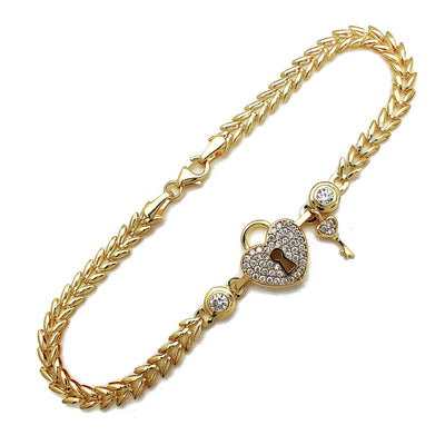 Pave Heart Lock & Little Key Fancy Bracelet (14K) Lucky Diamond New York