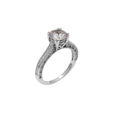 Pave Milgrain Zirconia Engagement Ring (Silver) Lucky Diamond New York