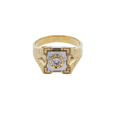 Pave Round Bezel Men's Ring (14K) Lucky Diamond New York