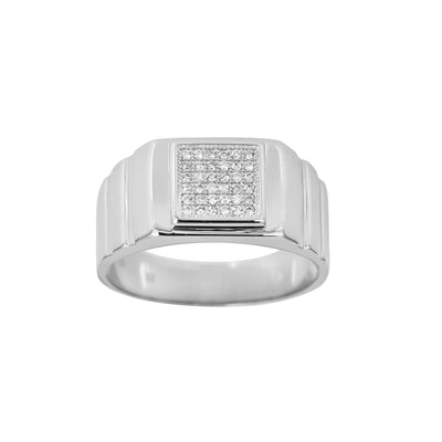 Pave Square Ridged Men's Ring (Silver) Lucky Diamond New York
