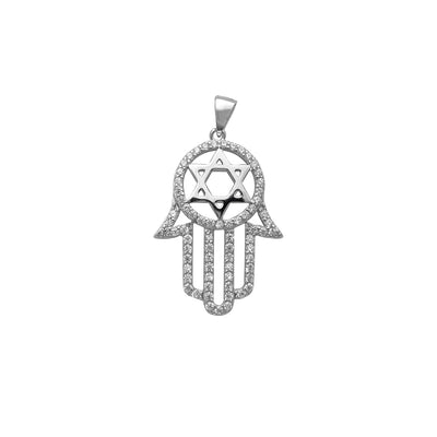 Pave Star of David Hamsa Hand Pendant (Silver) Lucky Diamond New York