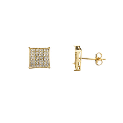 Yellow Gold Pave Stone-Setting Square Stud Earrings (14K) Lucky Diamond New York