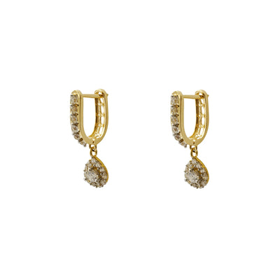Pave Teardrop U-Shape Hanging Huggie Earrings (14K) Lucky Diamond New York