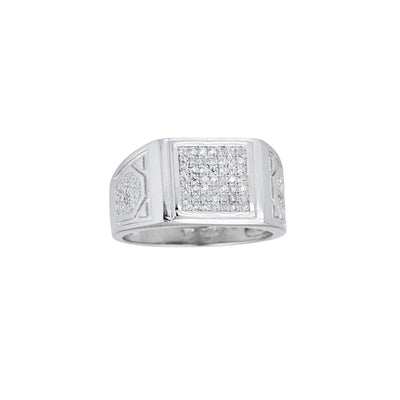 Pave Textured Square Men's Ring (Silver) Lucky Diamond New York