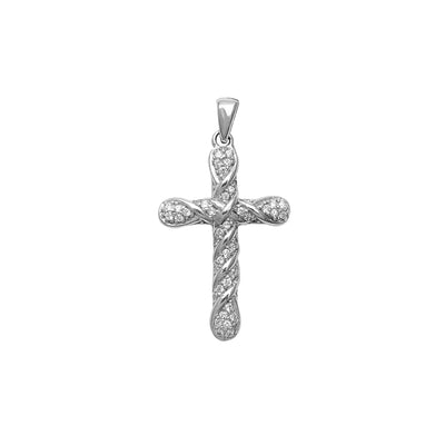 Pave Twisted Textured Cross Pendant (Silver) Lucky Diamond New York