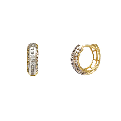 Pave Two-Toned Pattern Huggie Earrings (14K) Lucky Diamond New York