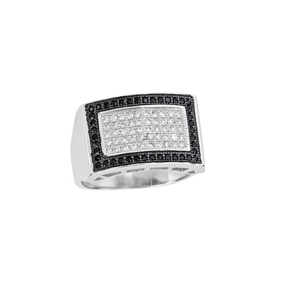 Pave White & Black Rectangle Men's Ring (Silver) Lucky Diamond New York