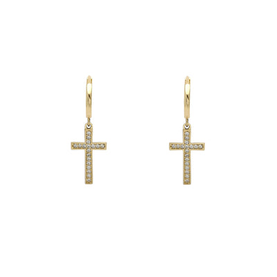 Pave Cross Huggie Earrings (14K) Lucky Diamond New York