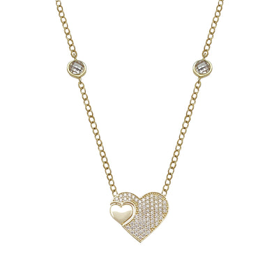Pave Double Heart Necklace (14K) Lucky Diamond New York