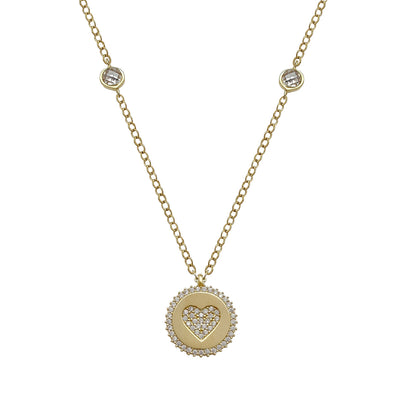 Pave Heart Medallion Necklace (14K) Lucky Diamond New York