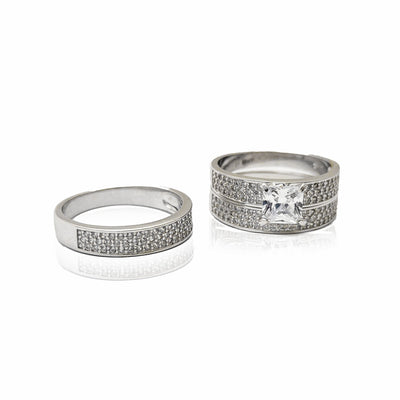 Pave Princess Set Three Piece Set Engagement Rings (Silver) Lucky Diamond New York