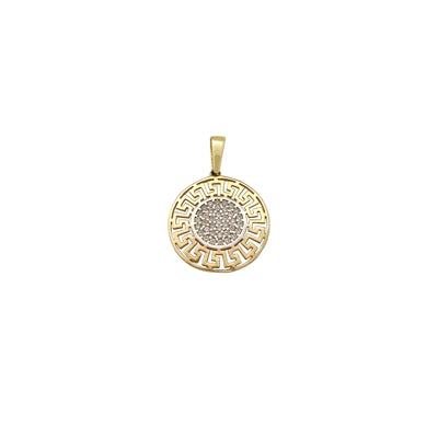 Pave Round Greek Key Pendant (14K) Lucky Diamond New York
