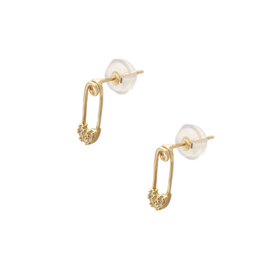 Pave Safety Pin Stud Earrings Yellow Gold (14K) Lucky Diamond New York