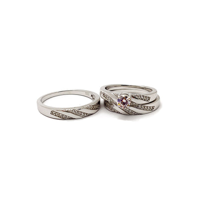 Pave Stripe Three Piece Set Engagement Rings (Silver) Lucky Diamond New York