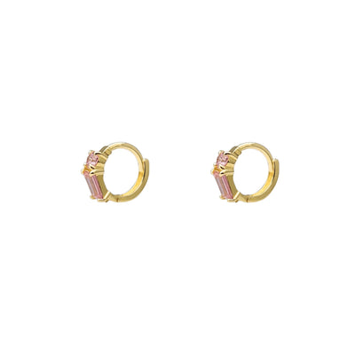 Pink Baguette & Round Huggie Earrings (14K) Lucky Diamond New York