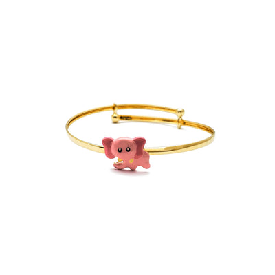 Pink Elephant Adjustable Baby Bangle Bracelet (14K) Lucky Diamond New York