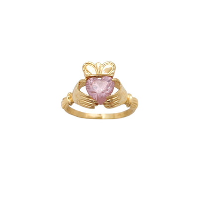 Pink Stone Set Claddagh Ring (14K) Lucky Diamond New York