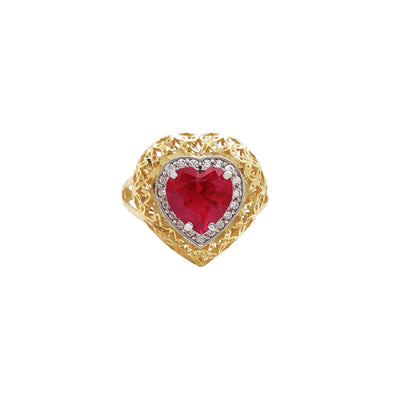 Puffy Halo Vintage Heart Ring (14K) Lucky Diamond New York