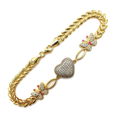 Puffy Heart & Butterfly Bracelet (14K) Lucky Diamond New York