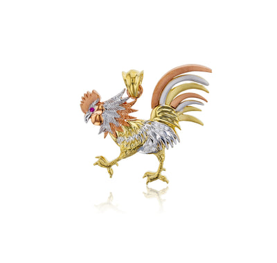 Tricolor Rooster Pendant (14K) - Lucky Diamond