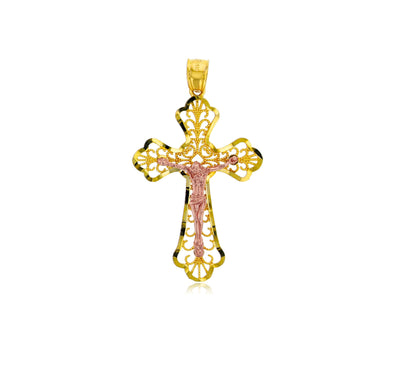 Yellow Gold Filigress Cross Pendant (14K) - Lucky Diamond