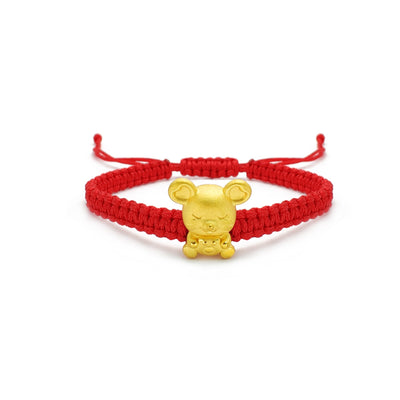 Peaceful Rat Chinese Zodiac Sign Red String Bracelet (24K) front - Lucky Diamond - New York