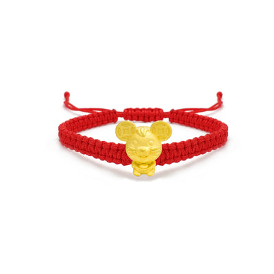 Rat with Yuan Bao Chinese Zodiac Sign Red String Bracelet (24K) front - Lucky Diamond - New York