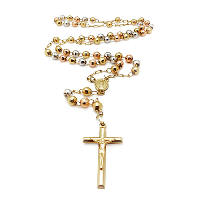 Rosary Diamond Cut Tri-Tone Necklace (14K) Lucky Diamond New York