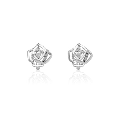 Rose Outline CZ Huggie Earrings (14K) Lucky Diamond New York