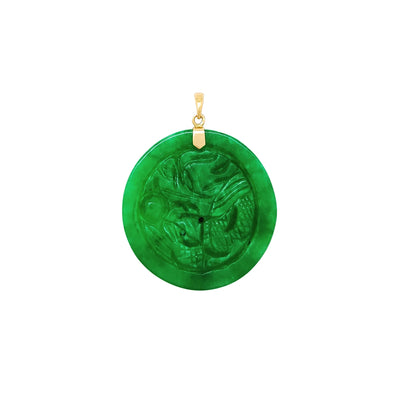 Round Ancient Dragon Jade Pendant (14K) Lucky Diamond New York
