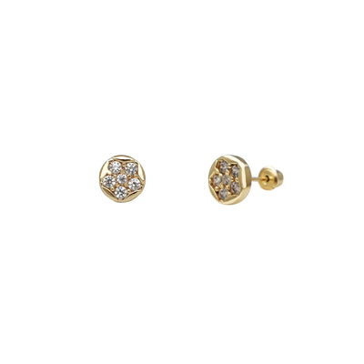 Round Flower Stone-Set Stud Earrings (14K) Lucky Diamond New York