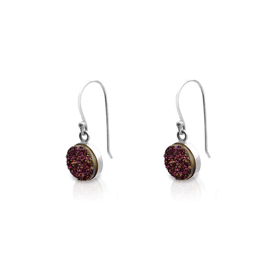 Round Purple Glitter Drop Earrings (Silver) Lucky Diamond New York