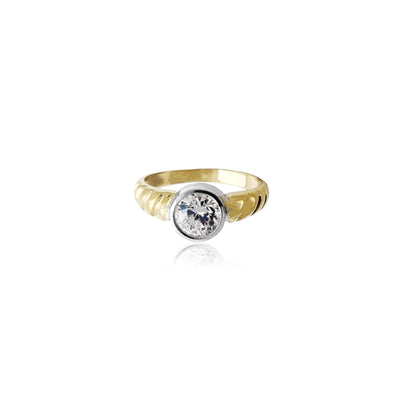 Round Bezel-Set Rope Ring (14K) Lucky Diamond New York