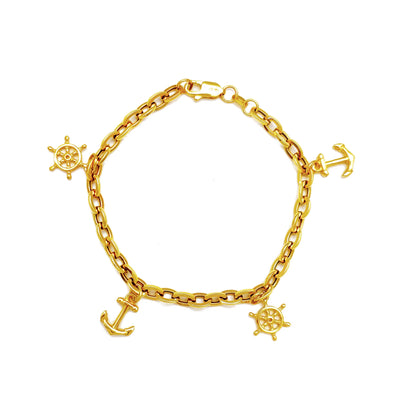 Sailor Charms Cable Bracelet (14K) Lucky Diamond New York