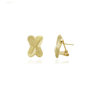 Sandblast-Polished Criss Cross Earrings (14K) 14 Karat Yellow Gold, Lucky Diamond New York