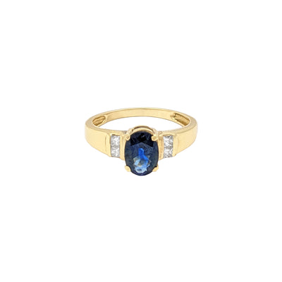 Sapphire Cocktail Ring with Princess Cut Diamond Accent (14K) Lucky Diamond New York