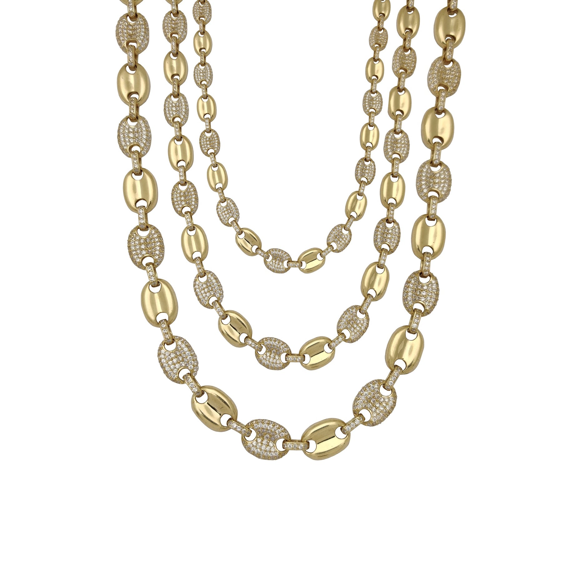 Alternating Iced-Out Puffy Gucci Link Chain (14K; Cubic Zirconia