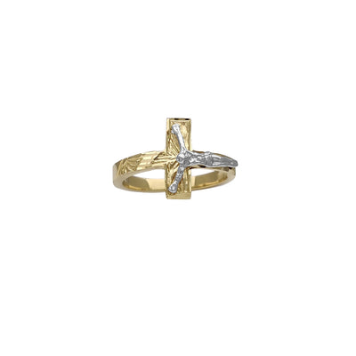 Sideways Textured Crucifix Ring (14K) Lucky Diamond New York
