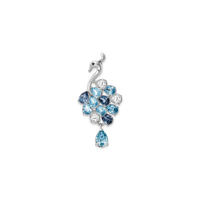 Crystal Blue Peacock Pendant (Silver) front - Lucky Diamond - New York