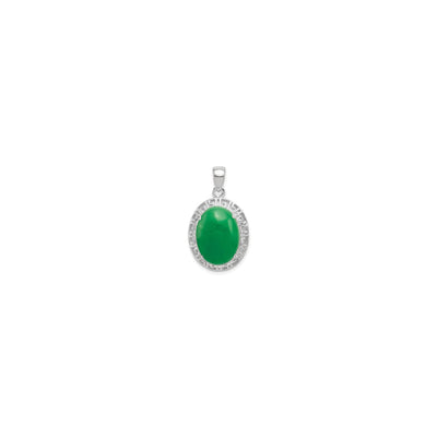 Green Jade Oval Greek Key Framed Pendant (Silver) front - Lucky Diamond - New York