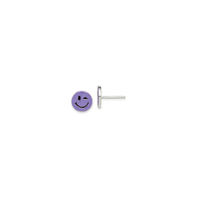 Winking Purple Emoji Stud Earrings (Silver) front - Lucky Diamond - New York